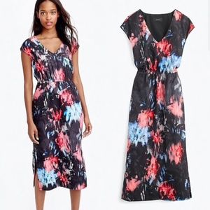 J Crew Watercolor Floral Print Side Slit Dres